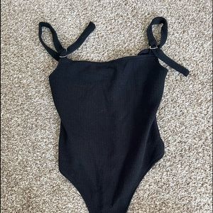 SALTY Black Ribbed Bodysuit